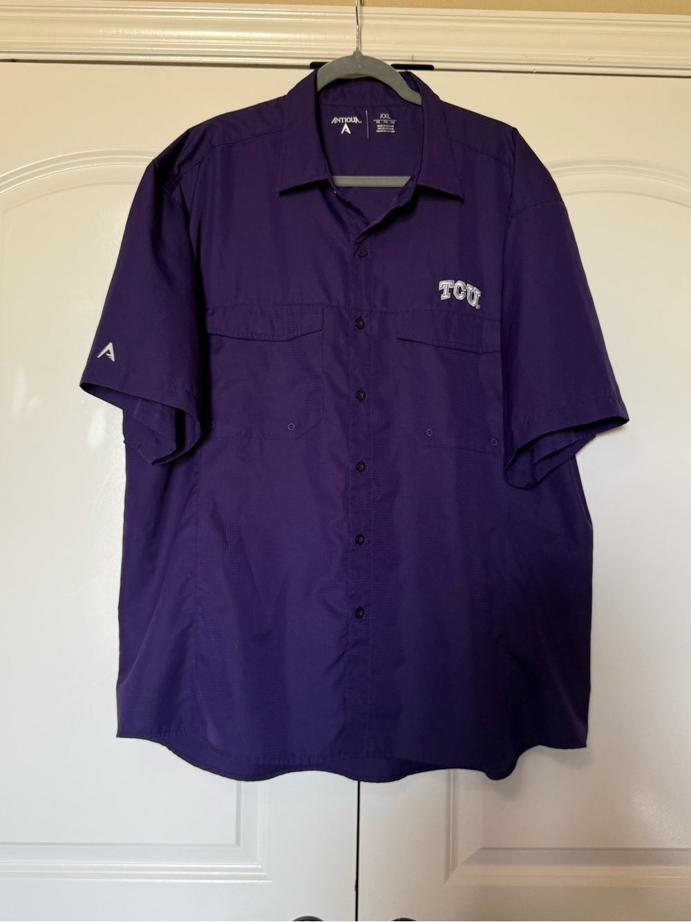 Antigua TCU Purple Short-Sleeve Button Down Shirt